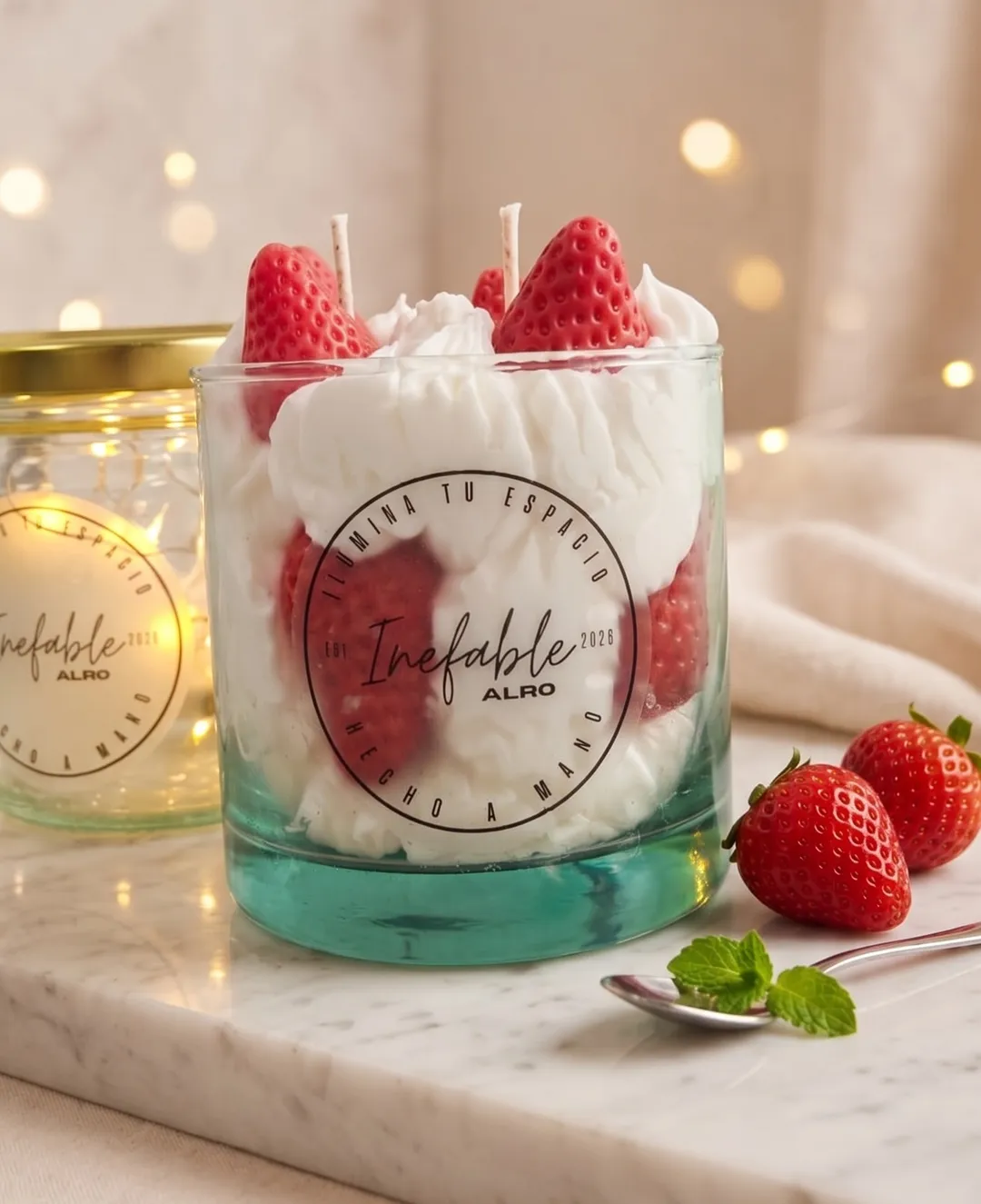 Vela Aromática Artesanal Fresa con Crema